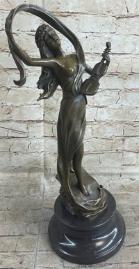 Female Violinist Art Deco Bronze Sculpture 19" x 8" Signed