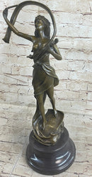 Female Violinist Art Deco Bronze Sculpture 19" x 8" Signed