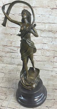 Female Violinist Art Deco Bronze Sculpture 19" x 8" Signed