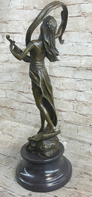 Female Violinist Art Deco Bronze Sculpture 19" x 8" Signed
