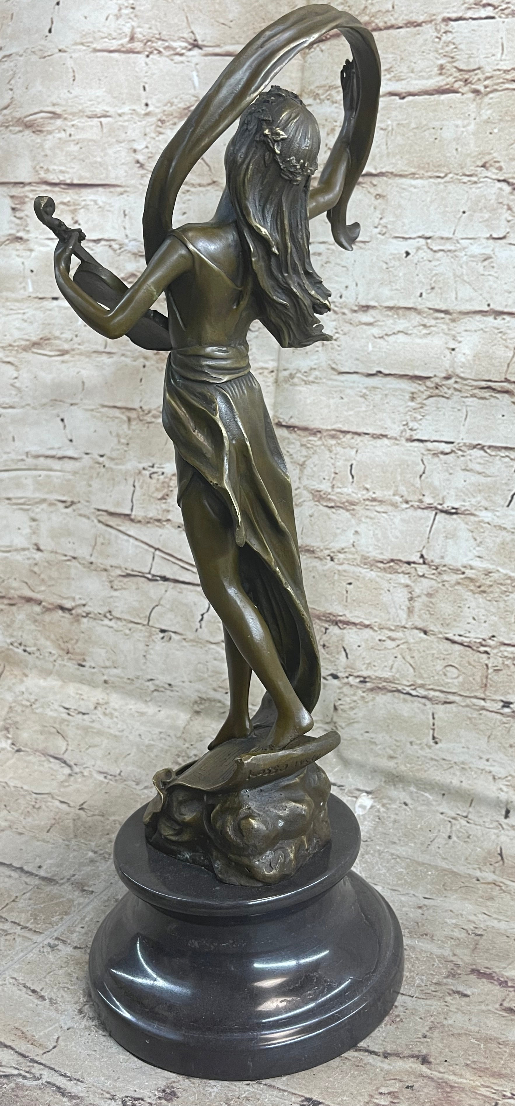 Female Violinist Art Deco Bronze Sculpture 19" x 8" Signed