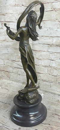 Female Violinist Art Deco Bronze Sculpture 19" x 8" Signed