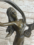 Female Violinist Art Deco Bronze Sculpture 19" x 8" Signed
