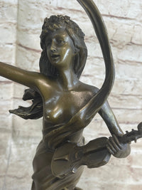 Female Violinist Art Deco Bronze Sculpture 19" x 8" Signed