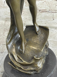 Female Violinist Art Deco Bronze Sculpture 19" x 8" Signed