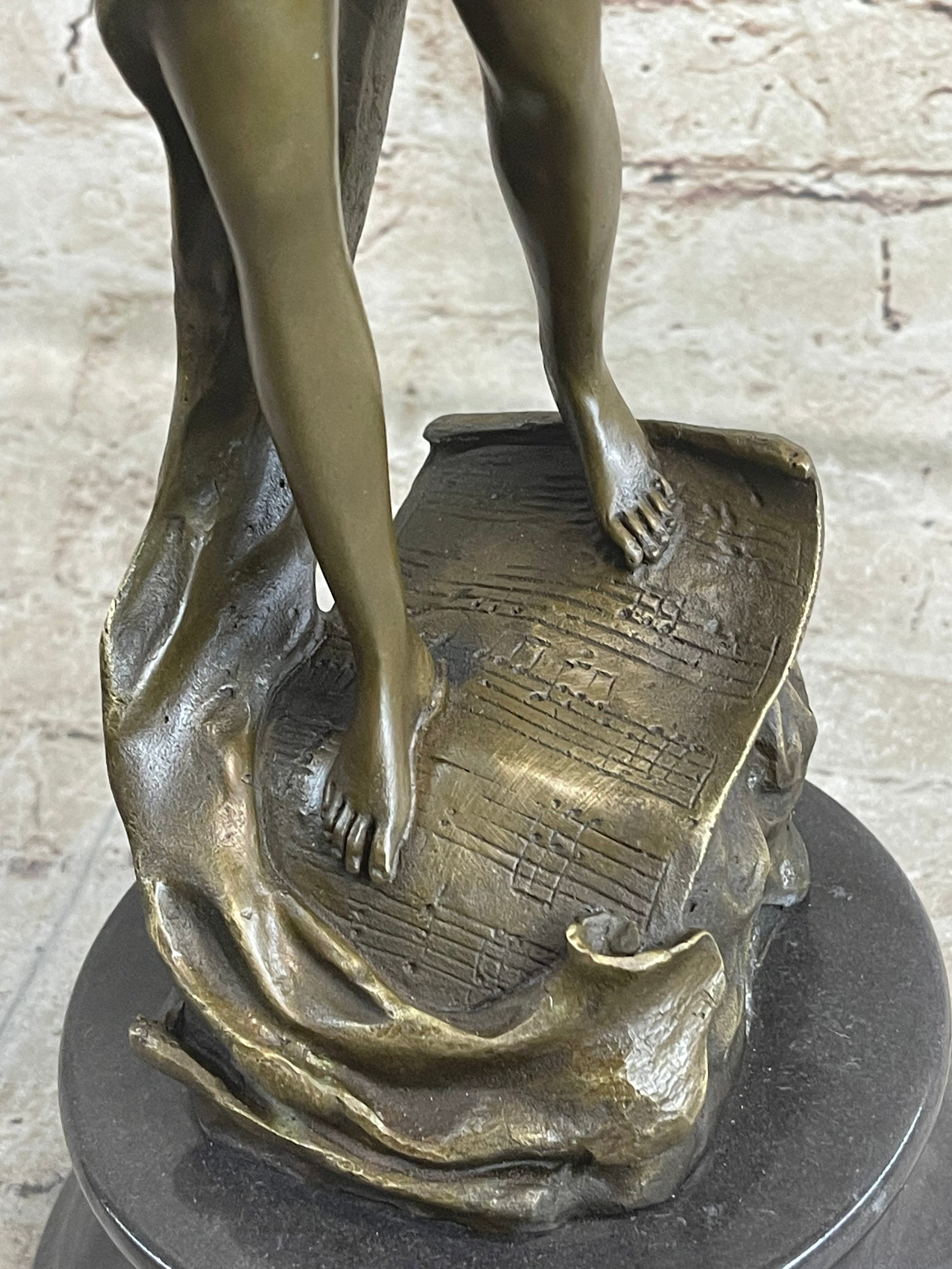 Female Violinist Art Deco Bronze Sculpture 19" x 8" Signed