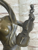 Female Violinist Art Deco Bronze Sculpture 19" x 8" Signed