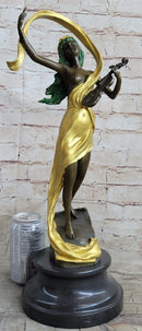 Signed Kossowski Female Violin Player Genuine Bronze Sculpture