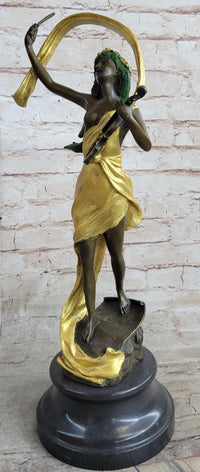 Signed Kossowski Female Violin Player Genuine Bronze Sculpture