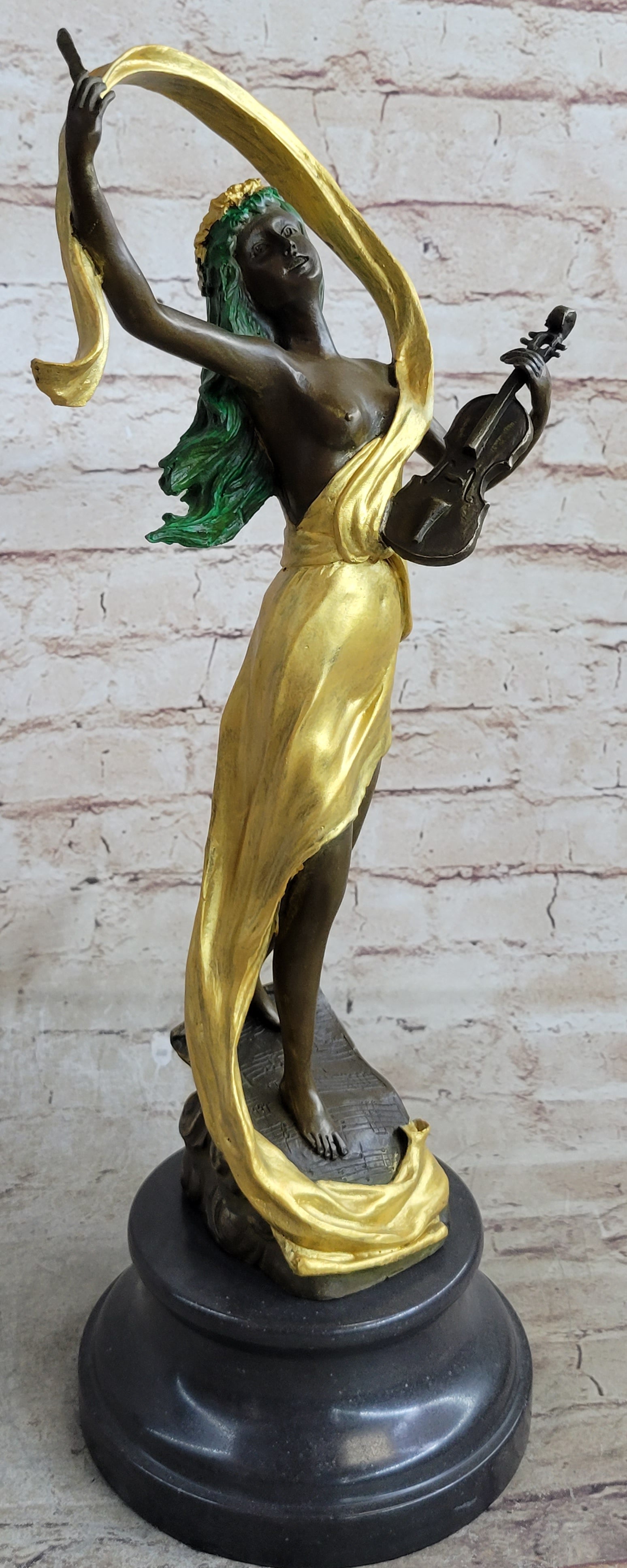 Signed Kossowski Female Violin Player Genuine Bronze Sculpture