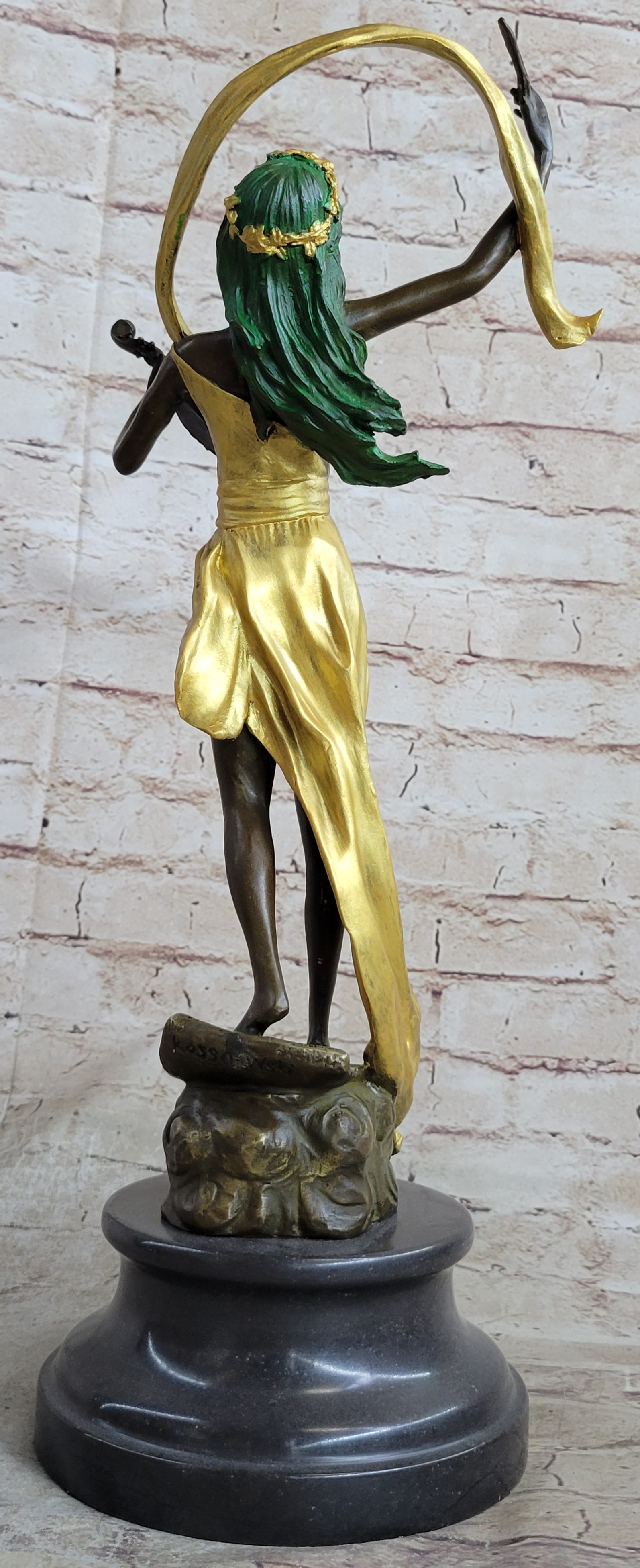 Signed Kossowski Female Violin Player Genuine Bronze Sculpture