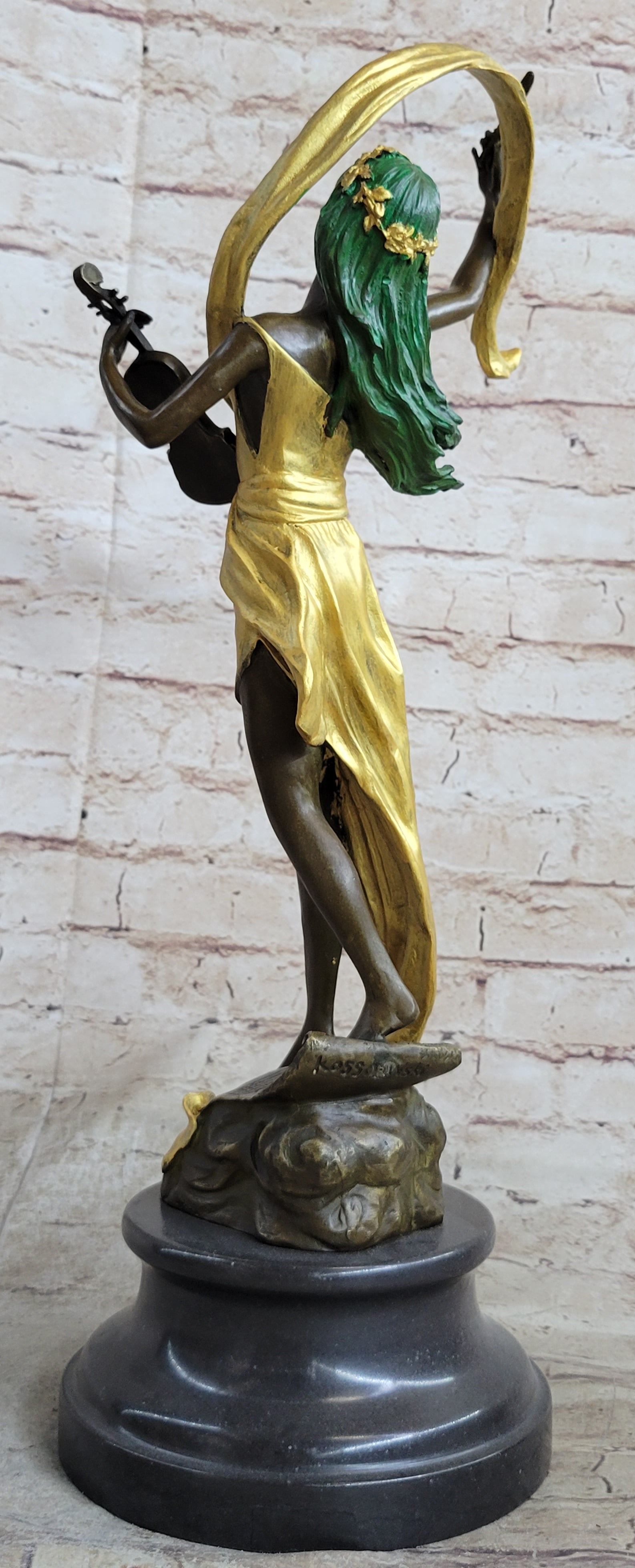 Signed Kossowski Female Violin Player Genuine Bronze Sculpture