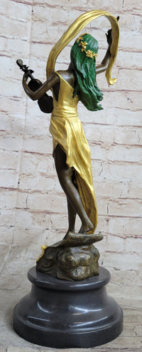 Signed Kossowski Female Violin Player Genuine Bronze Sculpture