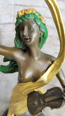 Signed Kossowski Female Violin Player Genuine Bronze Sculpture