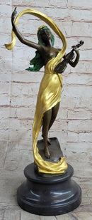 Signed Kossowski Female Violin Player Genuine Bronze Sculpture