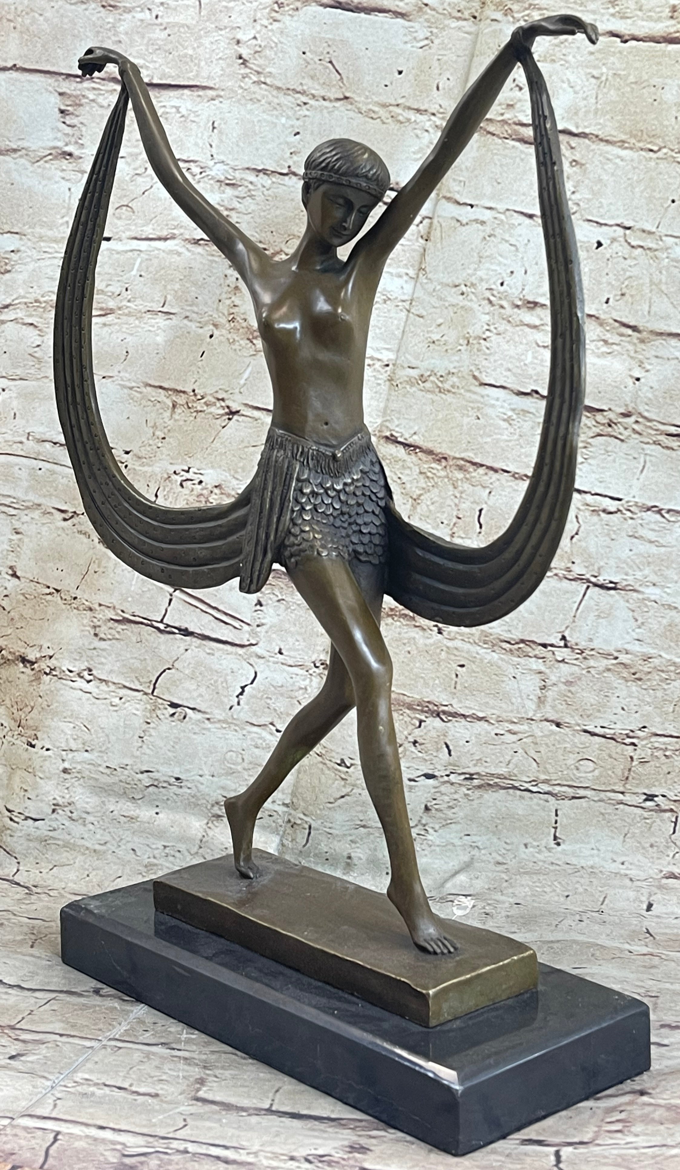 Art Deco Mirval Topless Female Dancer Bronze Sculpture 18" x 12"