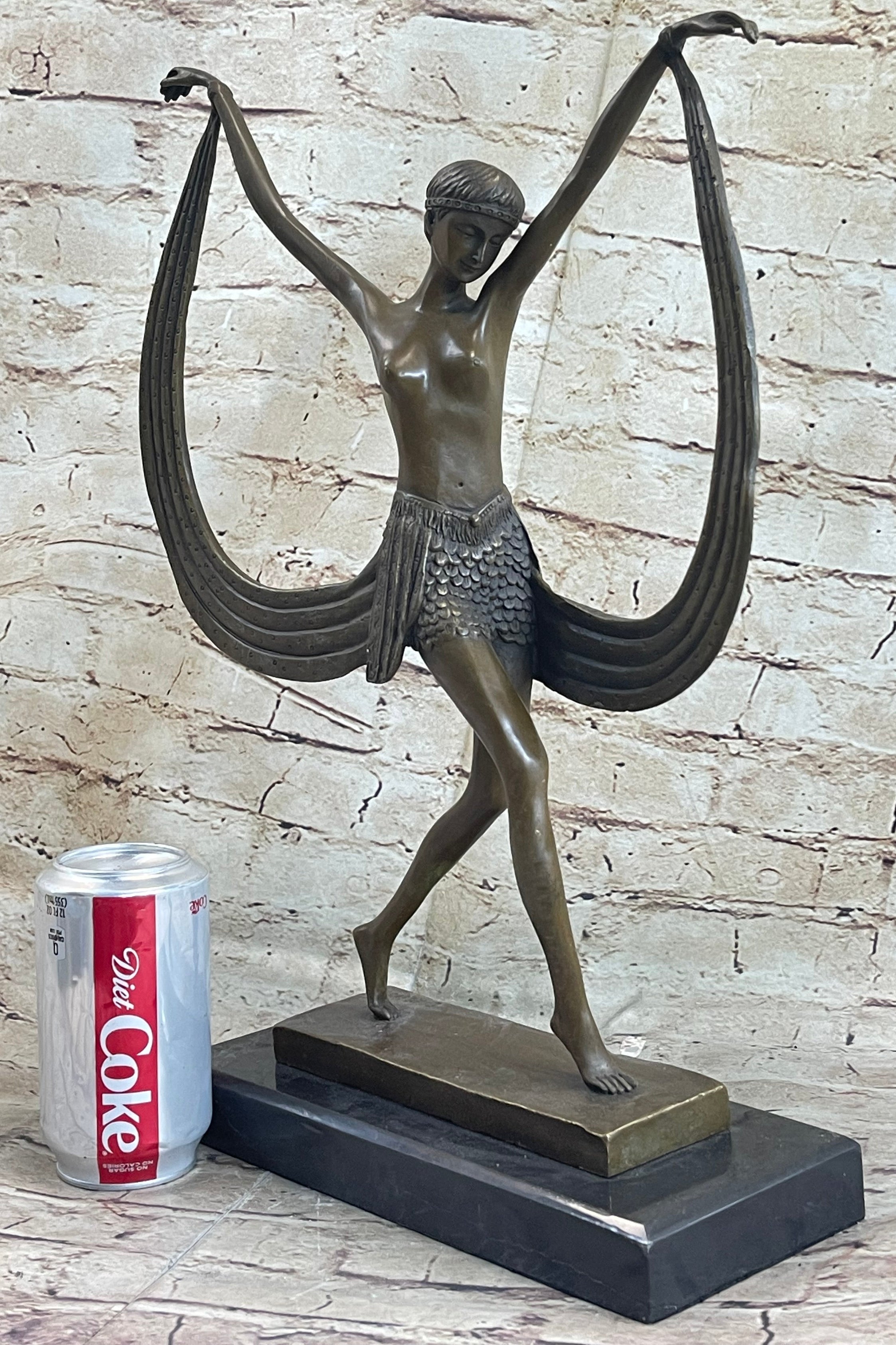 Art Deco Mirval Topless Female Dancer Bronze Sculpture 18" x 12"
