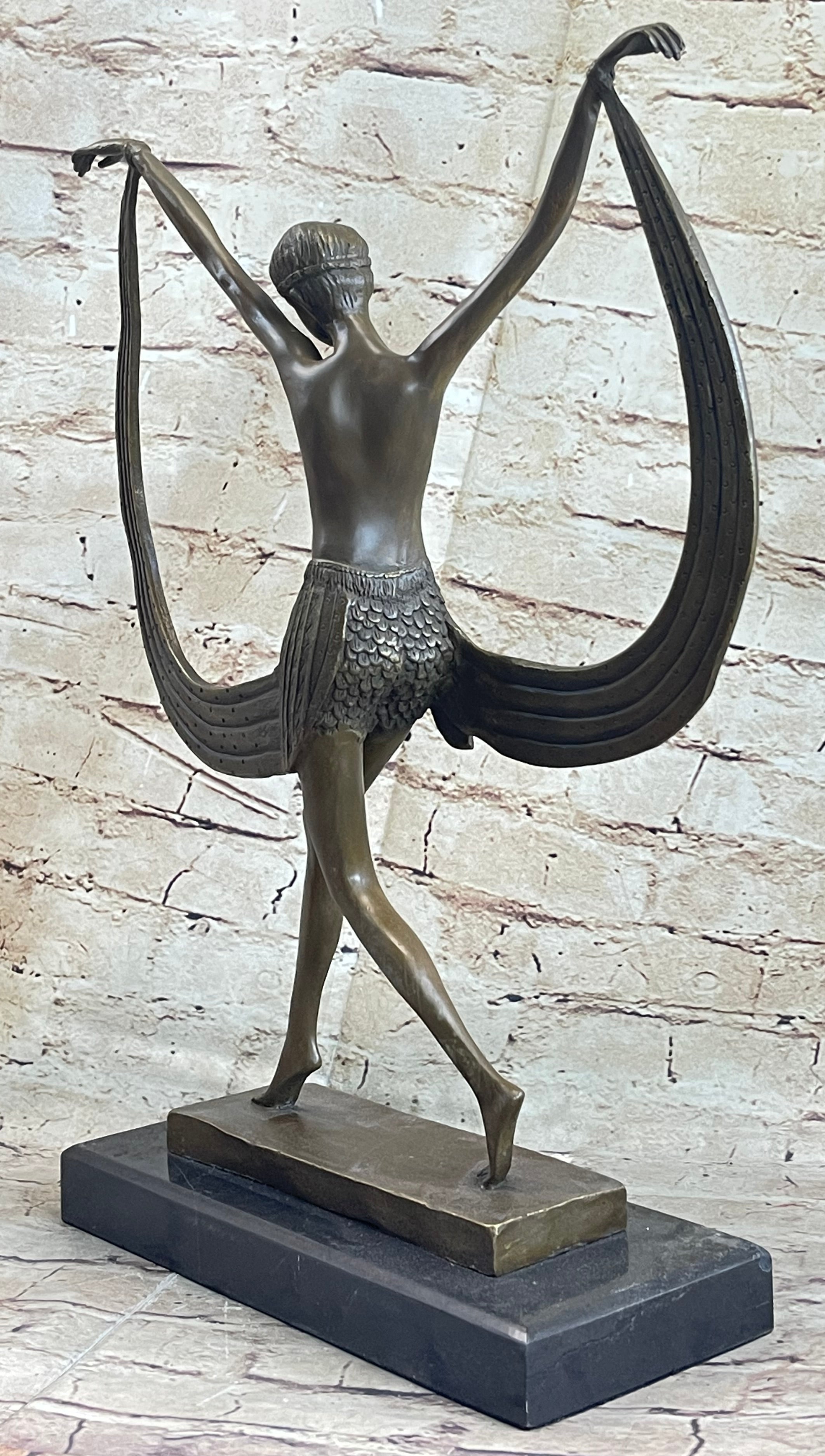 Art Deco Mirval Topless Female Dancer Bronze Sculpture 18" x 12"