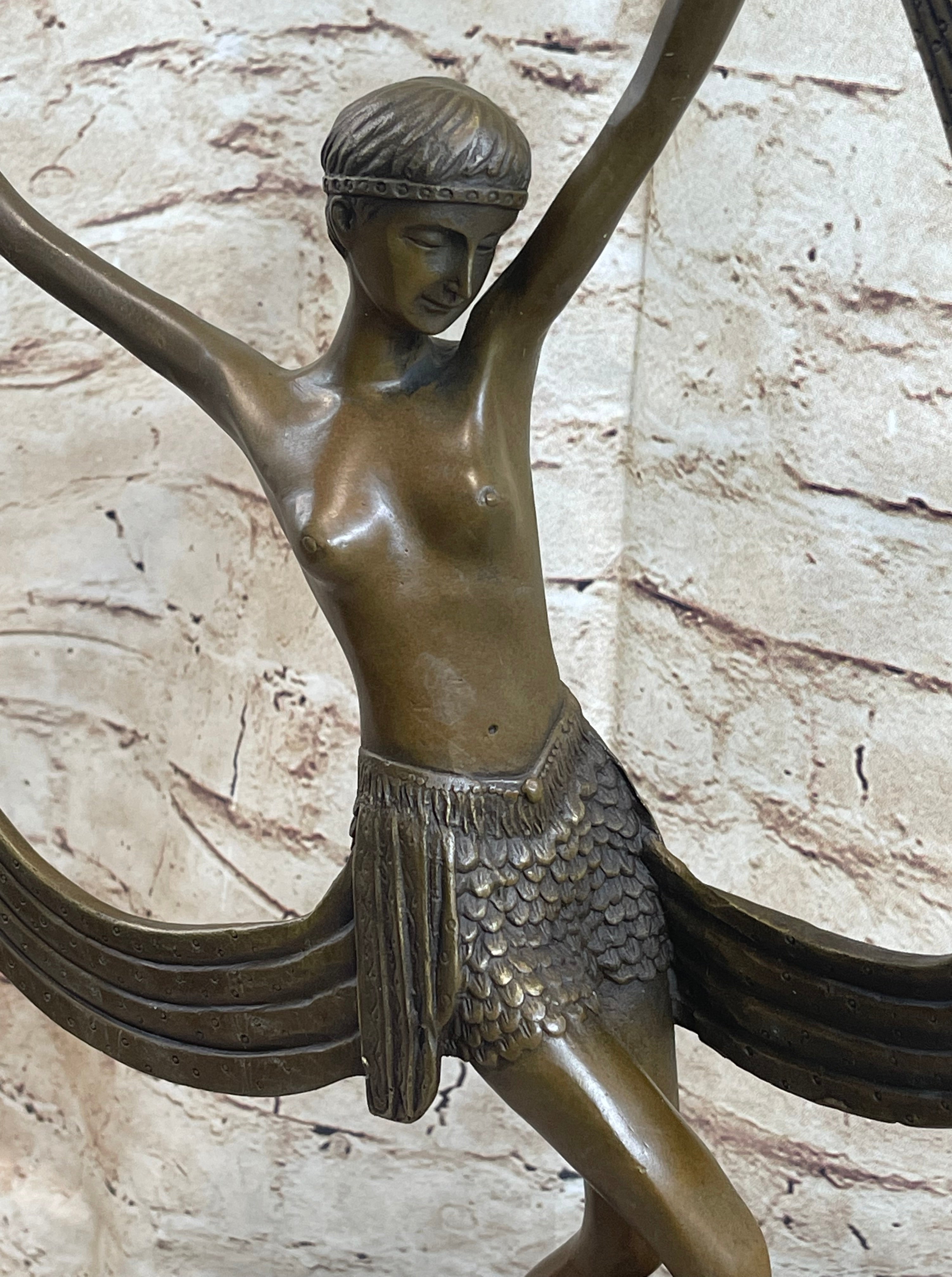 Art Deco Mirval Topless Female Dancer Bronze Sculpture 18" x 12"