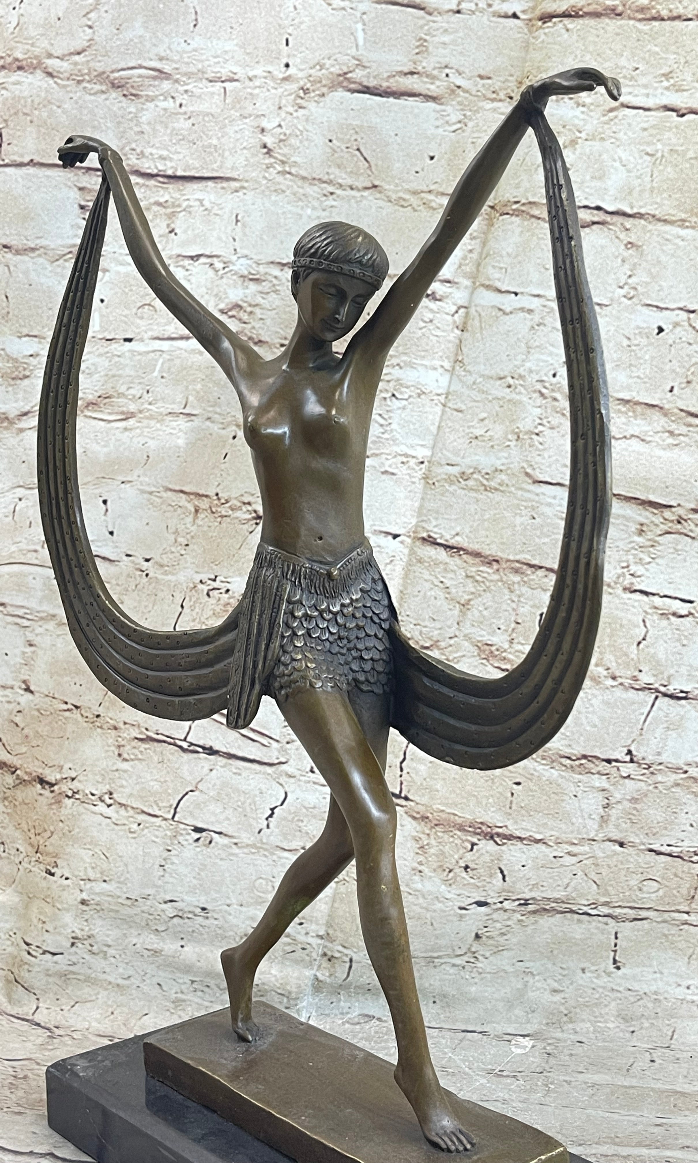 Art Deco Mirval Topless Female Dancer Bronze Sculpture 18" x 12"