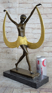 Semi Nude Topless Art Deco Dancer Girl Bronze Sculpture Gold Patina Art by Mirval