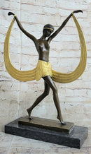 Semi Nude Topless Art Deco Dancer Girl Bronze Sculpture Gold Patina Art by Mirval