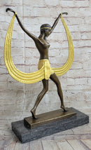 Semi Nude Topless Art Deco Dancer Girl Bronze Sculpture Gold Patina Art by Mirval