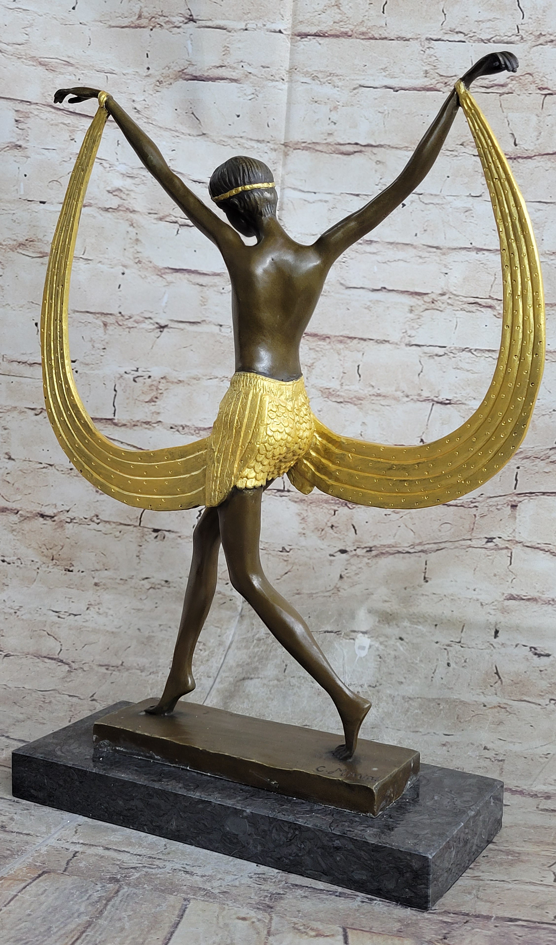 Semi Nude Topless Art Deco Dancer Girl Bronze Sculpture Gold Patina Art by Mirval