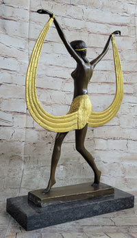 Semi Nude Topless Art Deco Dancer Girl Bronze Sculpture Gold Patina Art by Mirval