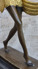 Semi Nude Topless Art Deco Dancer Girl Bronze Sculpture Gold Patina Art by Mirval