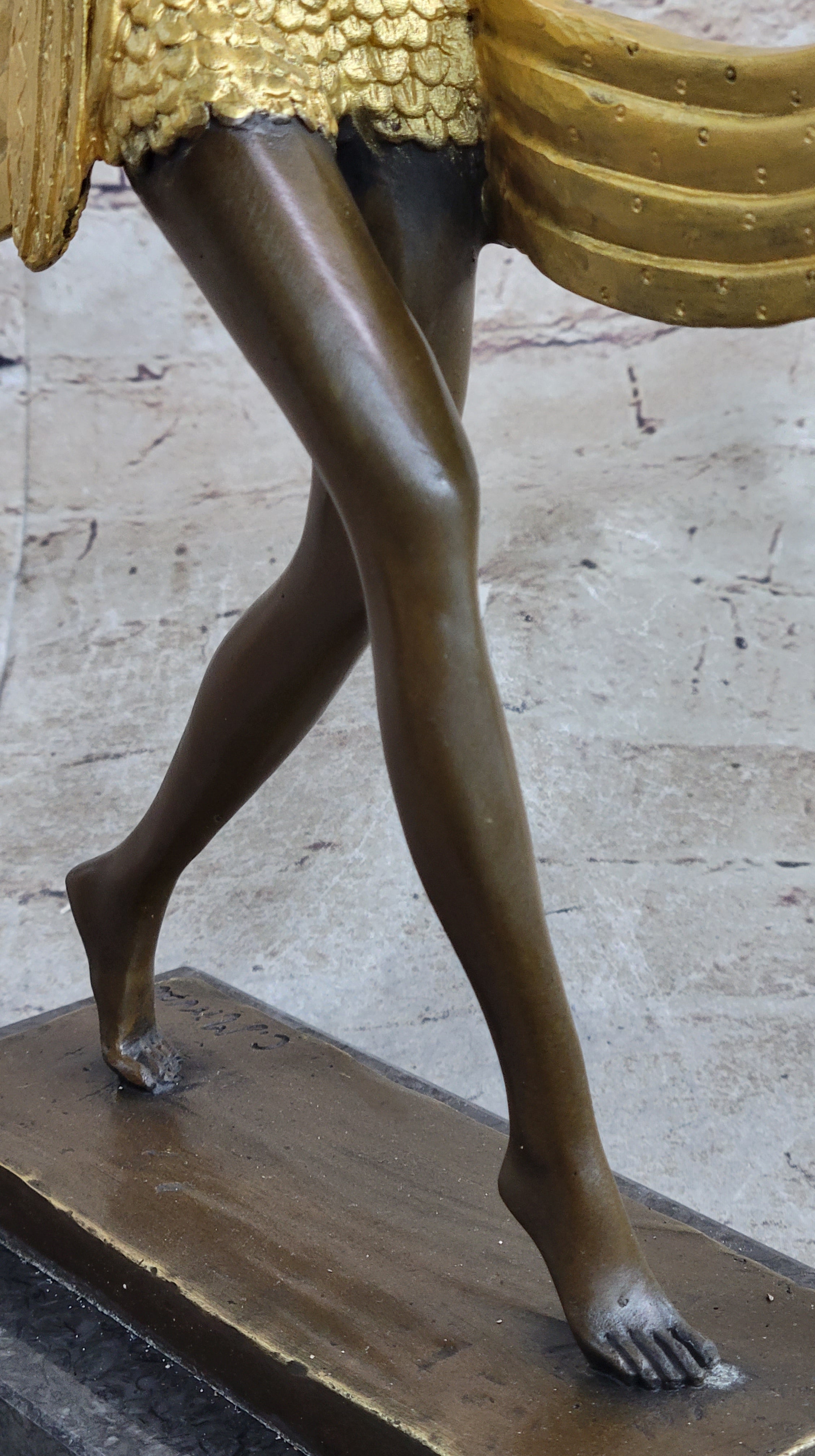 Semi Nude Topless Art Deco Dancer Girl Bronze Sculpture Gold Patina Art by Mirval