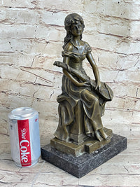 Young Girl with Guitar Bronze Sculpture 13" x 6.5"