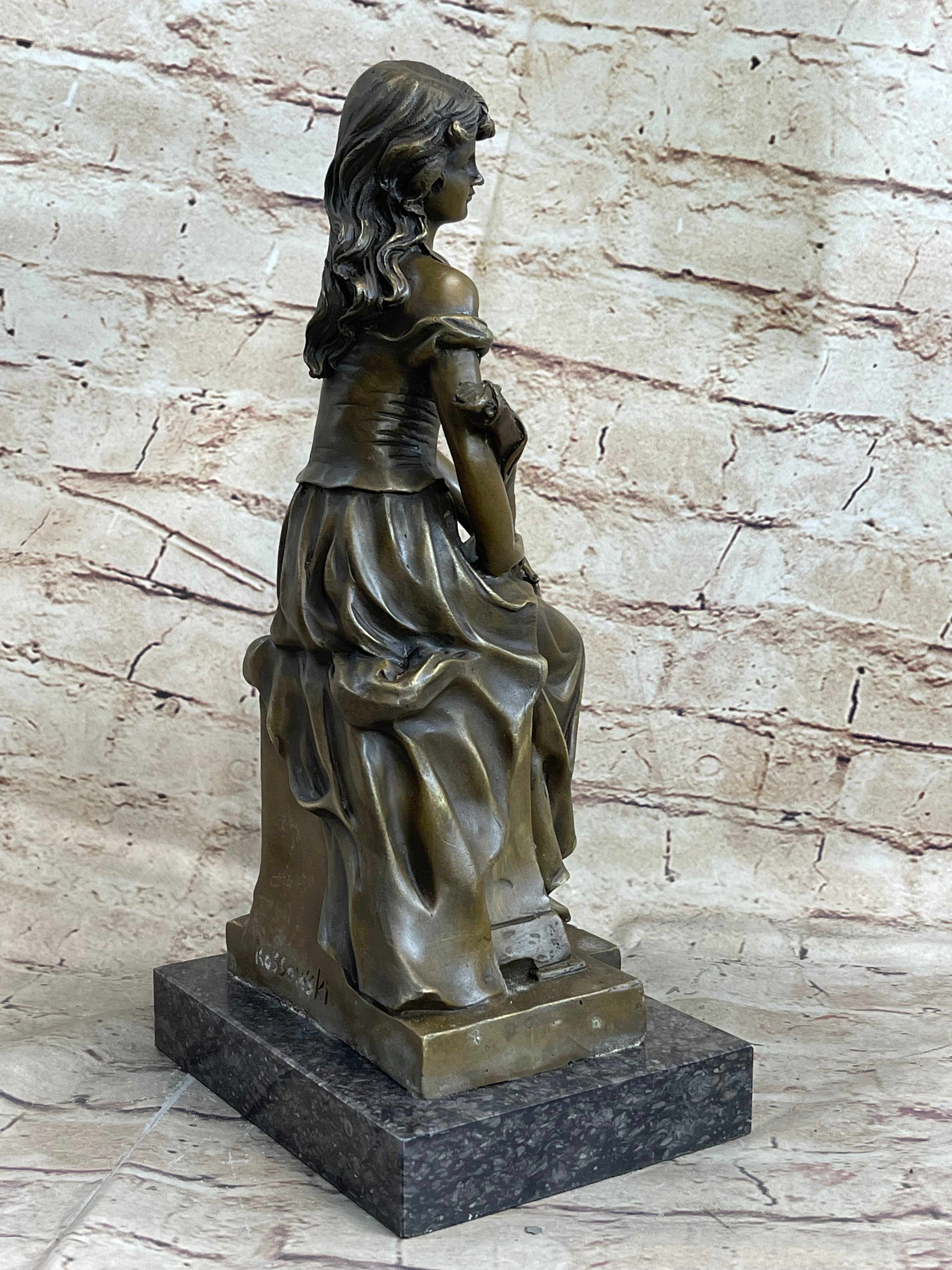 Young Girl with Guitar Bronze Sculpture 13" x 6.5"