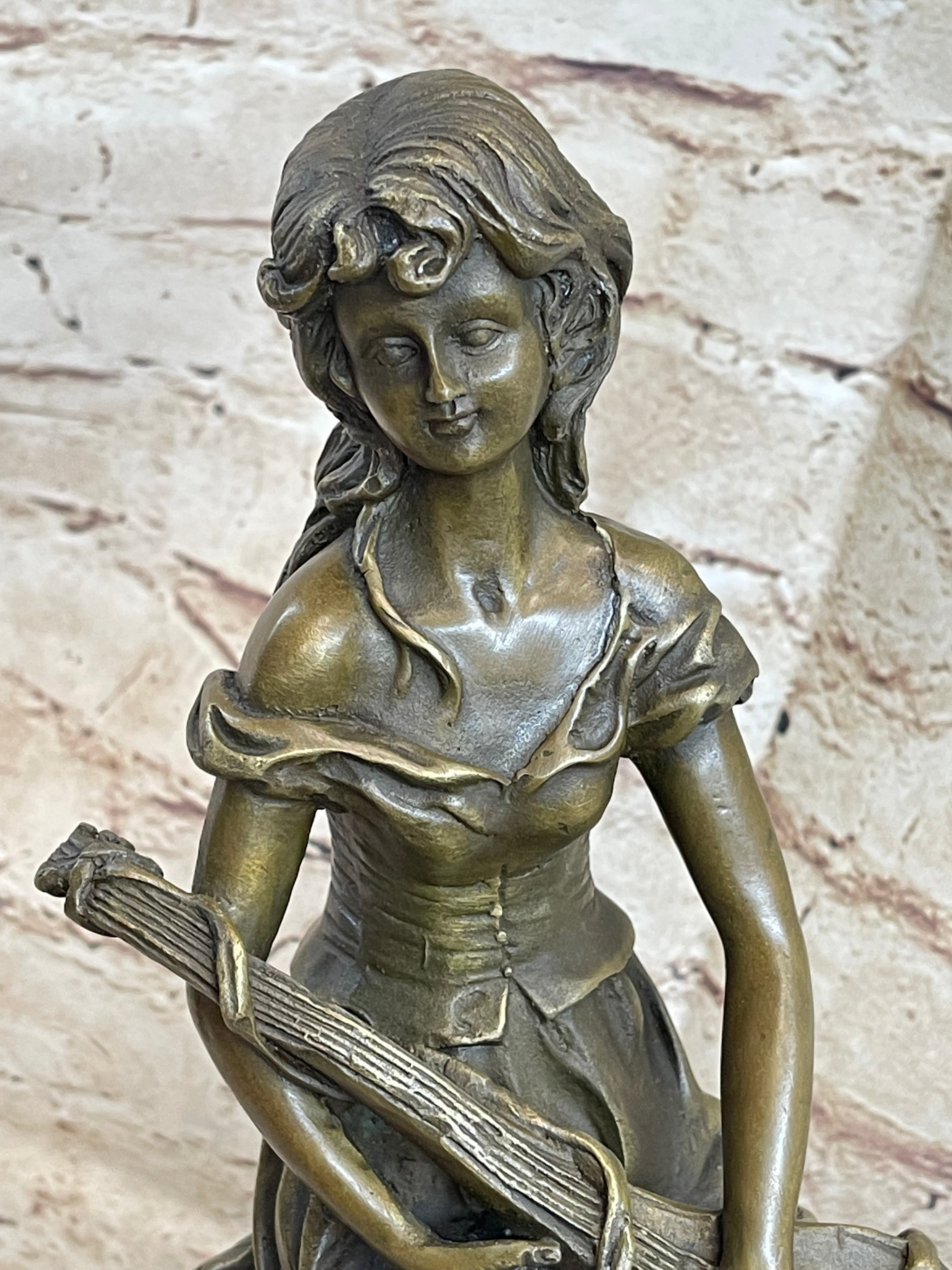 Young Girl with Guitar Bronze Sculpture 13" x 6.5"