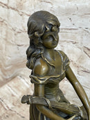 Young Girl with Guitar Bronze Sculpture 13" x 6.5"