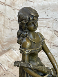 Young Girl with Guitar Bronze Sculpture 13" x 6.5"