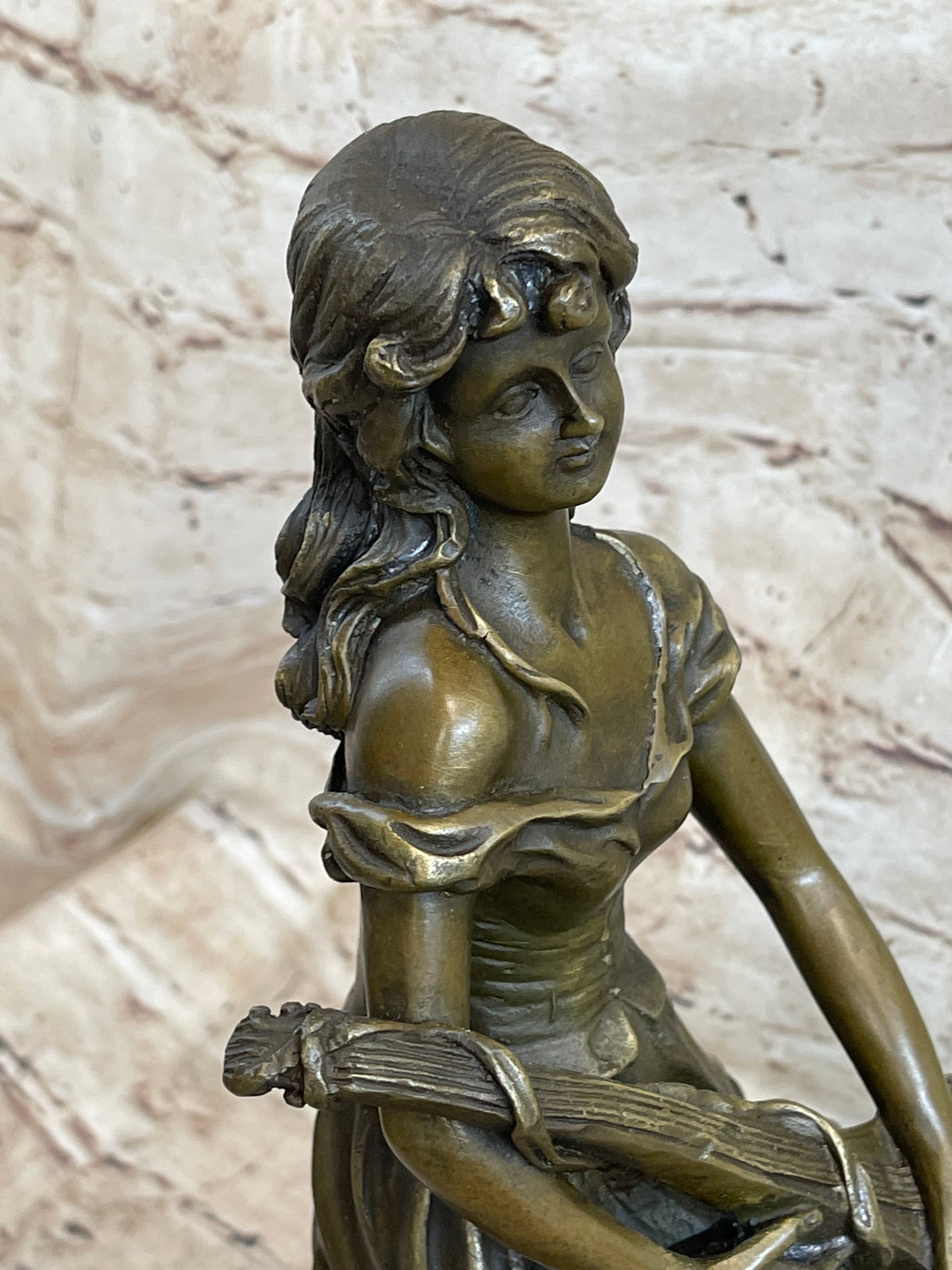 Young Girl with Guitar Bronze Sculpture 13" x 6.5"