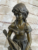 Young Girl with Guitar Bronze Sculpture 13" x 6.5"