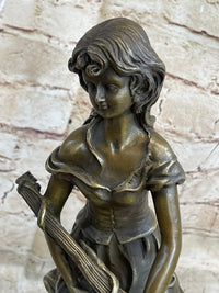 Young Girl with Guitar Bronze Sculpture 13" x 6.5"