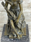 Young Girl with Guitar Bronze Sculpture 13" x 6.5"