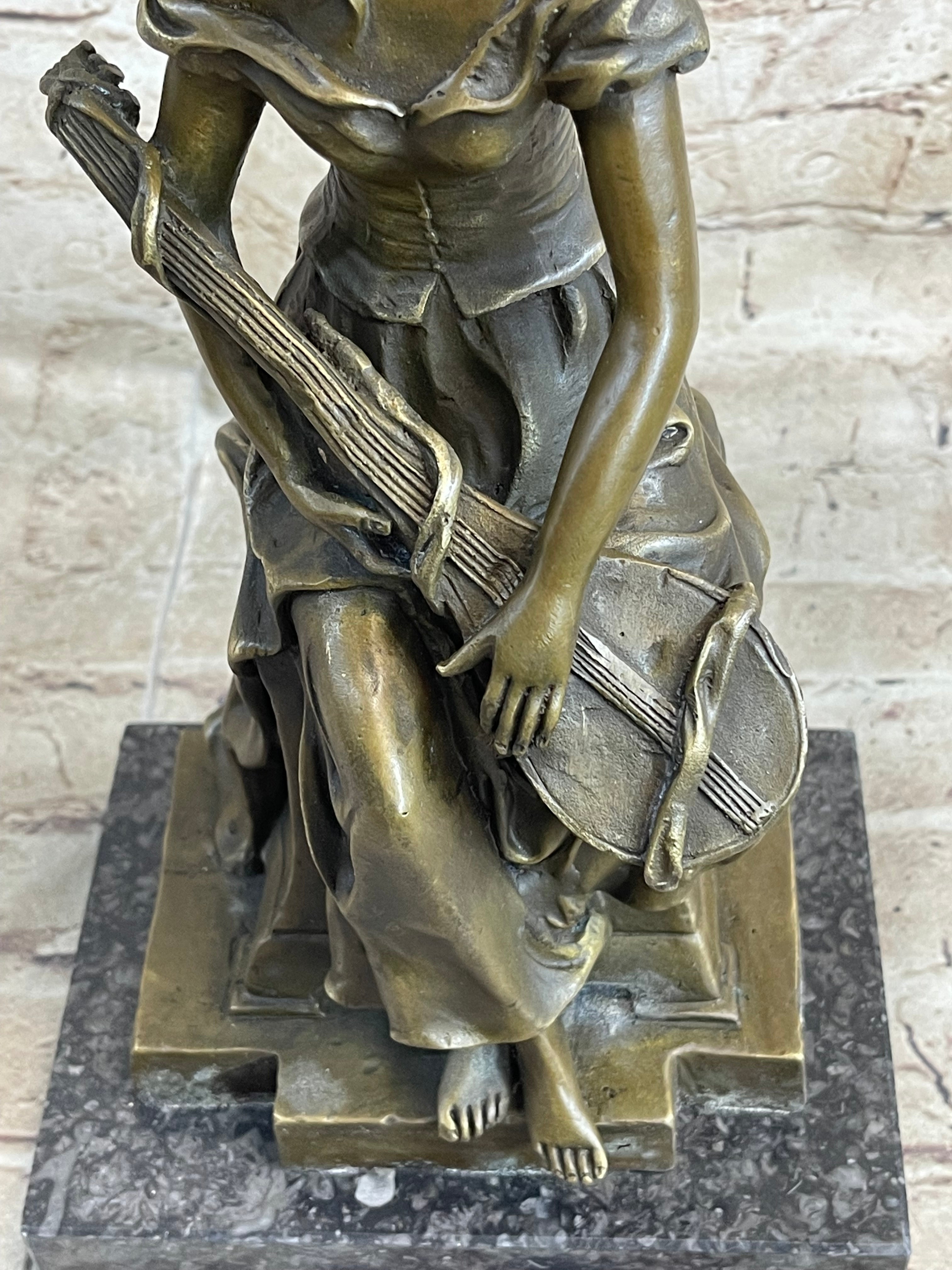 Young Girl with Guitar Bronze Sculpture 13" x 6.5"