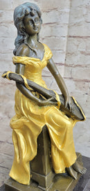 Vintage Banjo Playing Sitting Woman Bronze by Kossowski