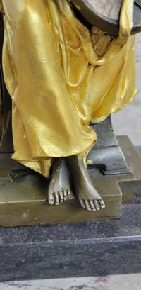 Vintage Banjo Playing Sitting Woman Bronze by Kossowski