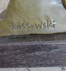 Vintage Banjo Playing Sitting Woman Bronze by Kossowski