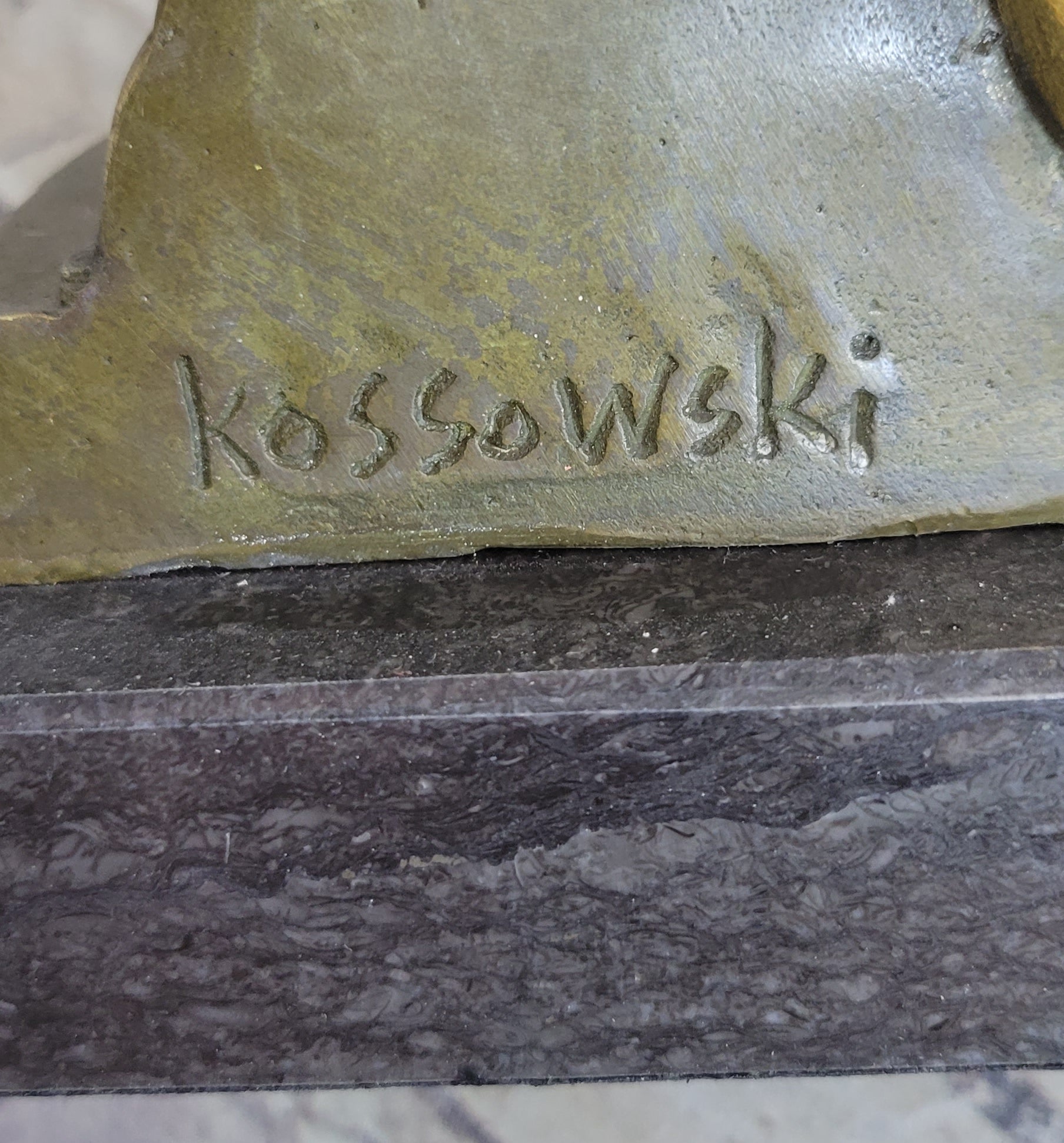 Vintage Banjo Playing Sitting Woman Bronze by Kossowski