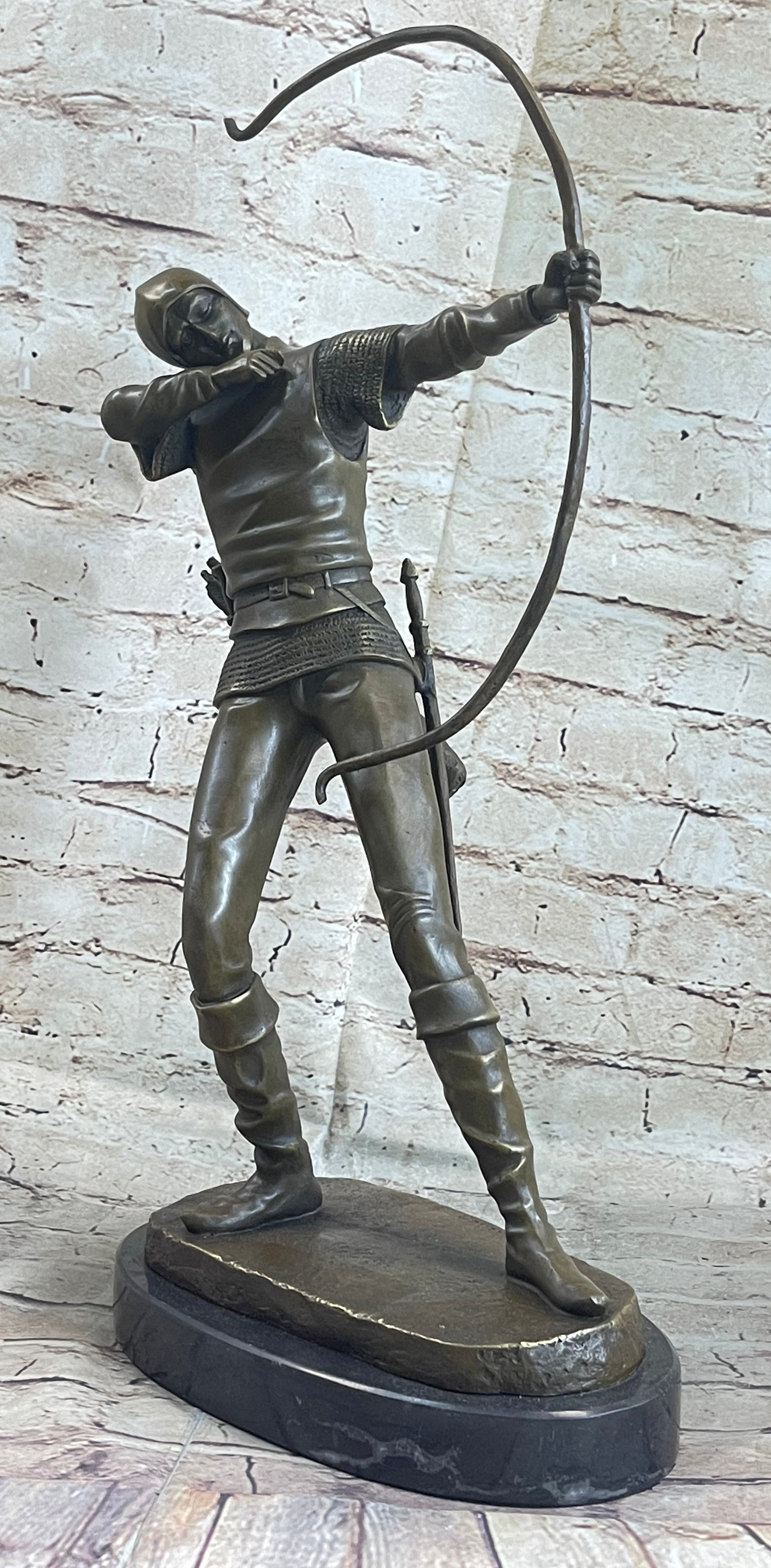 Medieval English Longbow Archer Bow & Arrow Bronze Sculpture