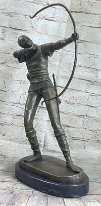 Medieval English Longbow Archer Bow & Arrow Bronze Sculpture