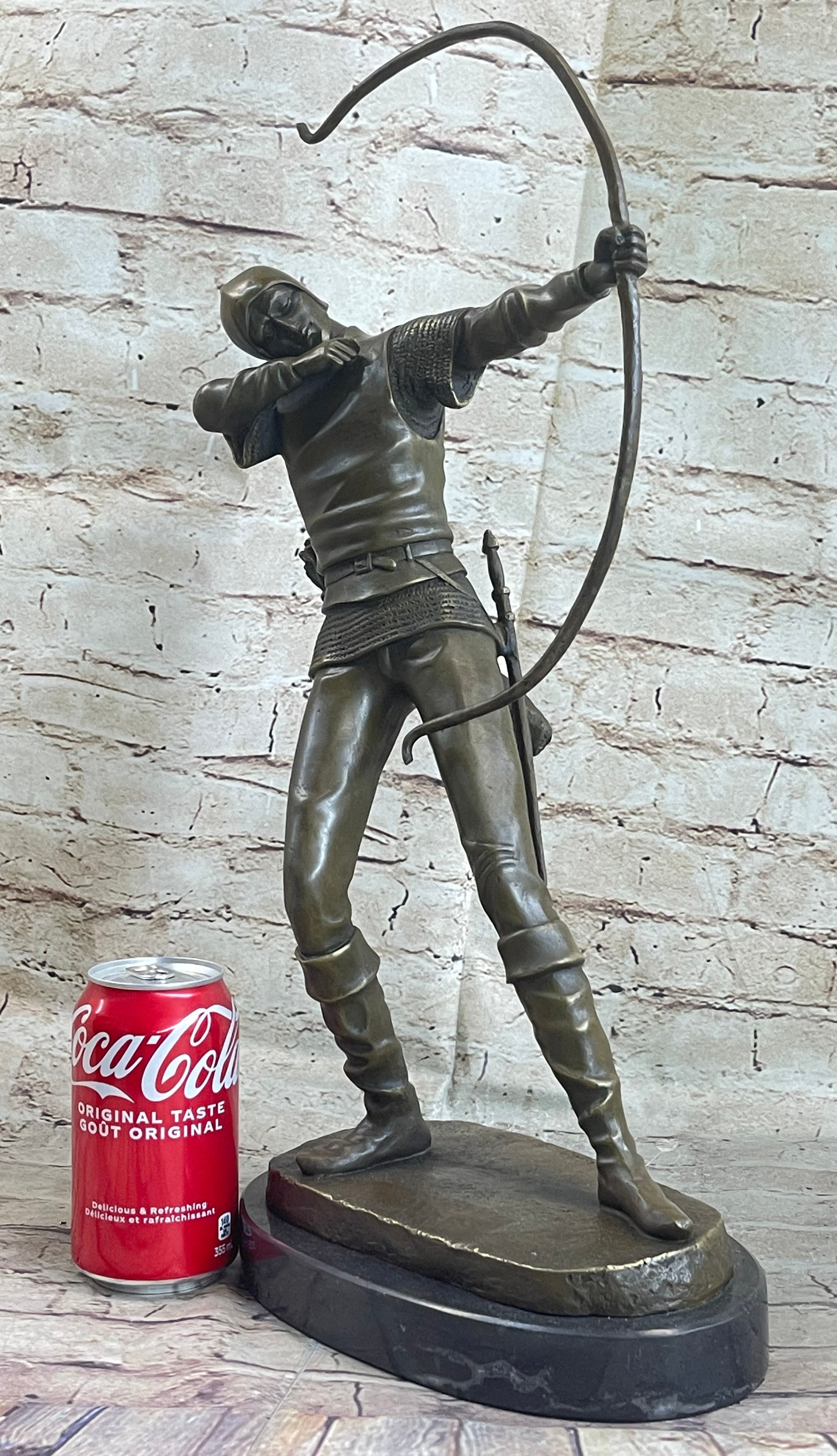 Medieval English Longbow Archer Bow & Arrow Bronze Sculpture