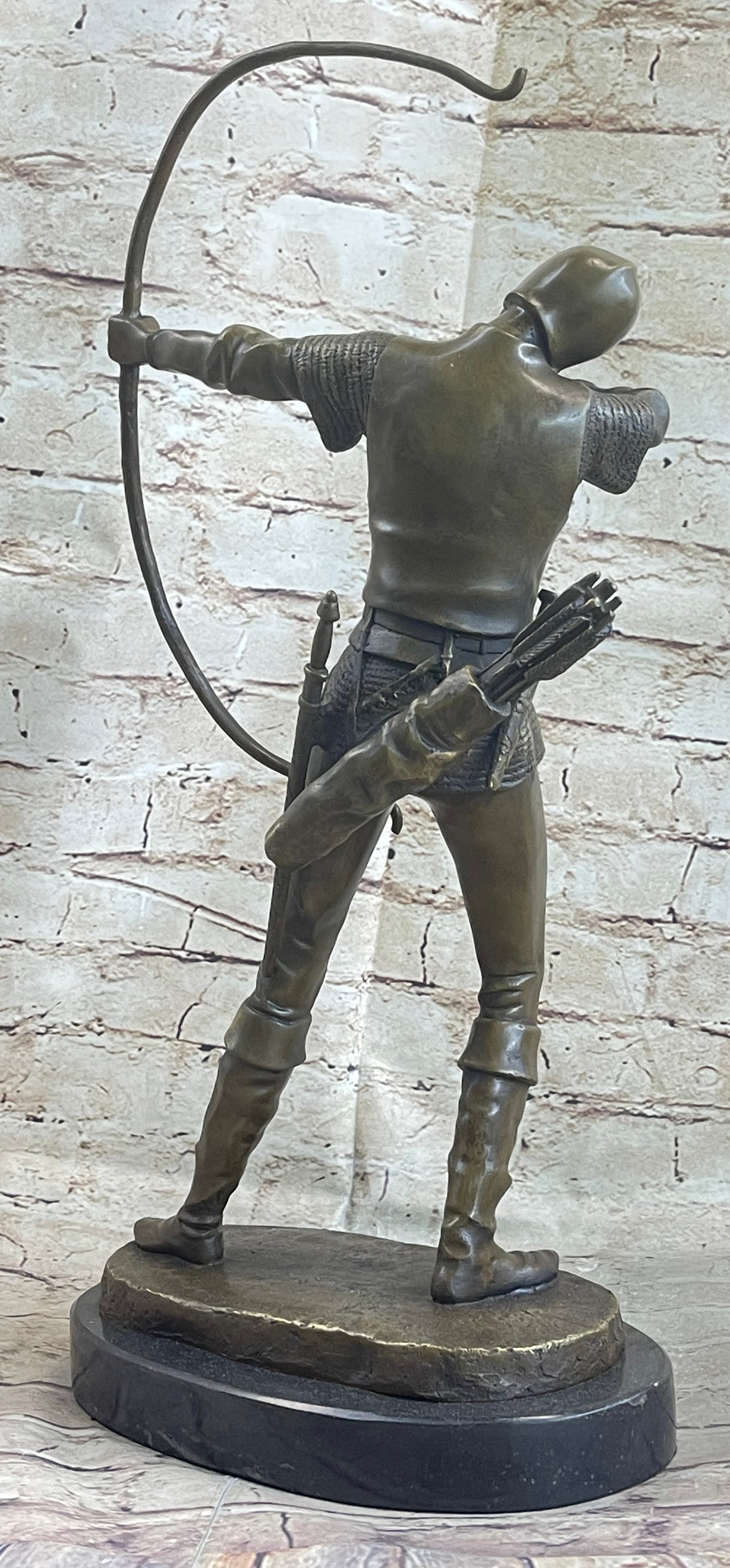 Medieval English Longbow Archer Bow & Arrow Bronze Sculpture