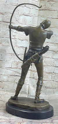 Medieval English Longbow Archer Bow & Arrow Bronze Sculpture